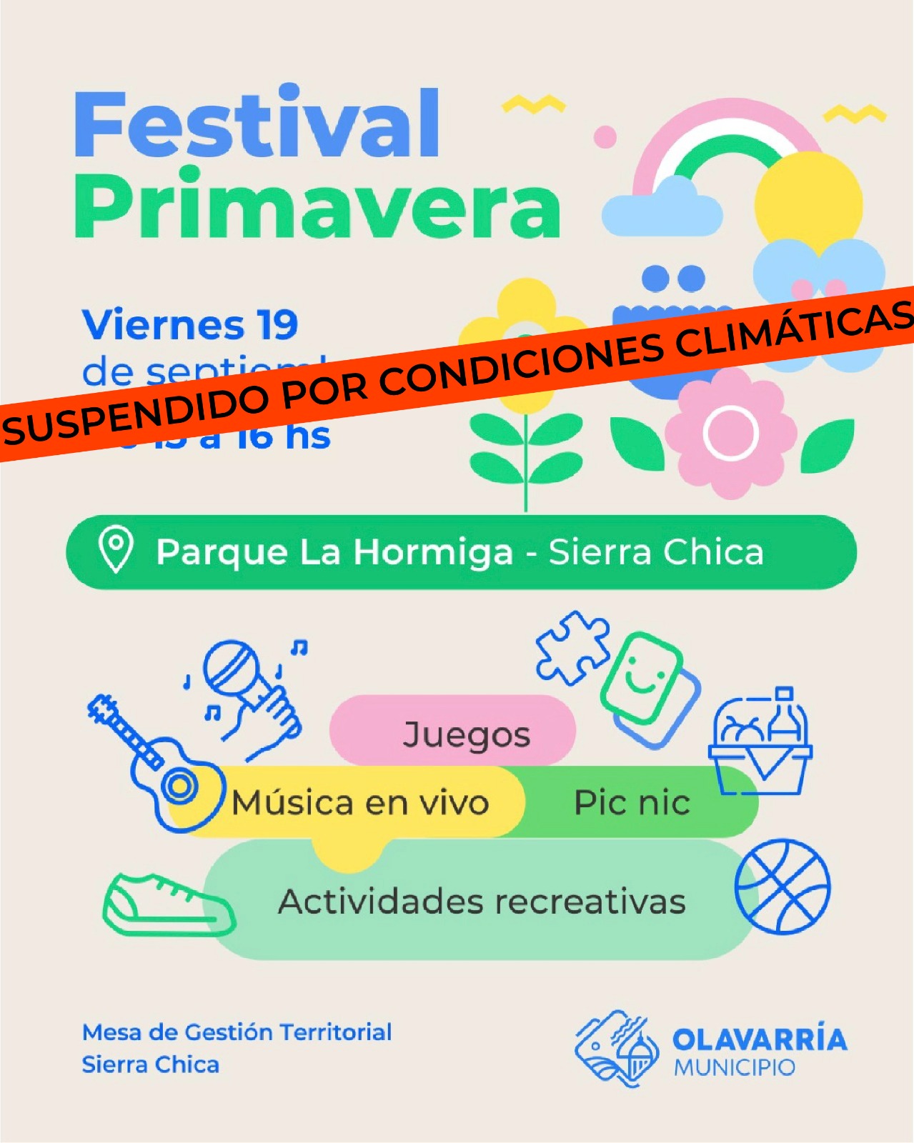 Actividades suspendidas debido a las condiciones climáticas