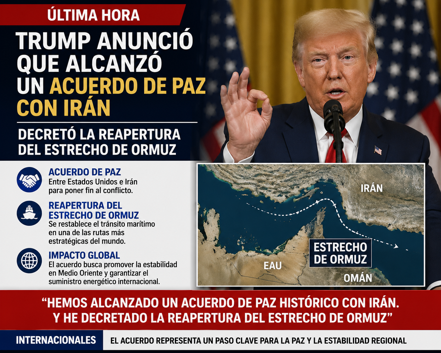 Donald Trump anunció que alcanzó un acuerdo de paz con Irán