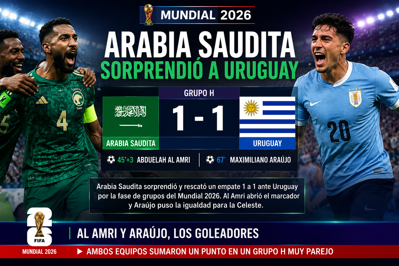 ARABIA SAUDITA SORPRENDIÓ A URUGUAY.