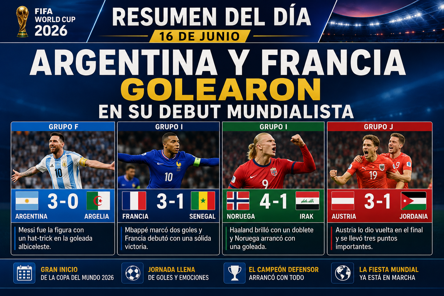 ARGENTINA Y FRANCIA GOLEARON EN SU DEBUT MUNDIALISTA
