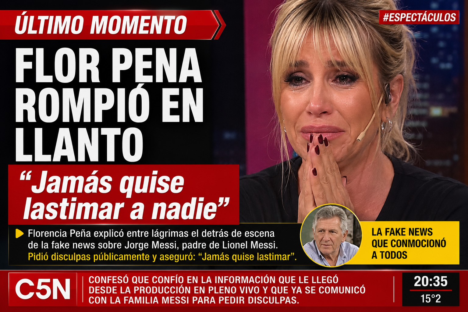 Entre lágrimas, Florencia Peña explicó el detrás de escena de la fake news sobre Jorge Messi: Jamás quise lastimar;