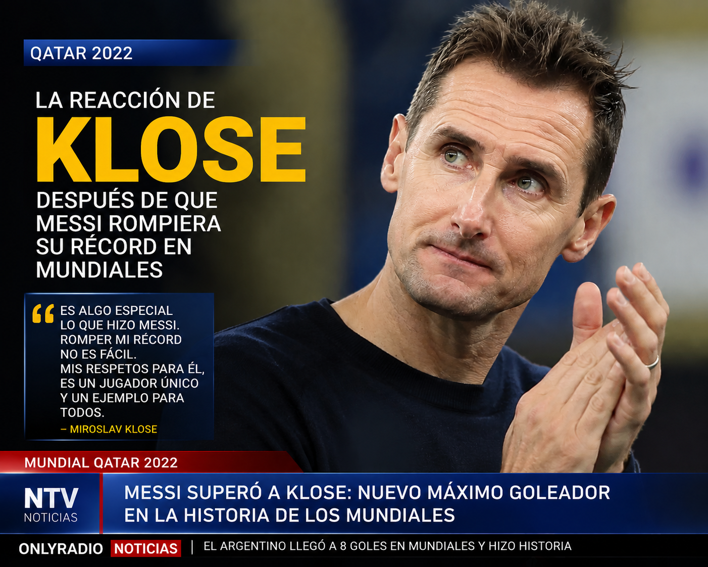 LA REACCIÓN DE KLOSE DESPUÉS DE QUE MESSI ROMPIERA SU RÉCORD EN MUNDIALES