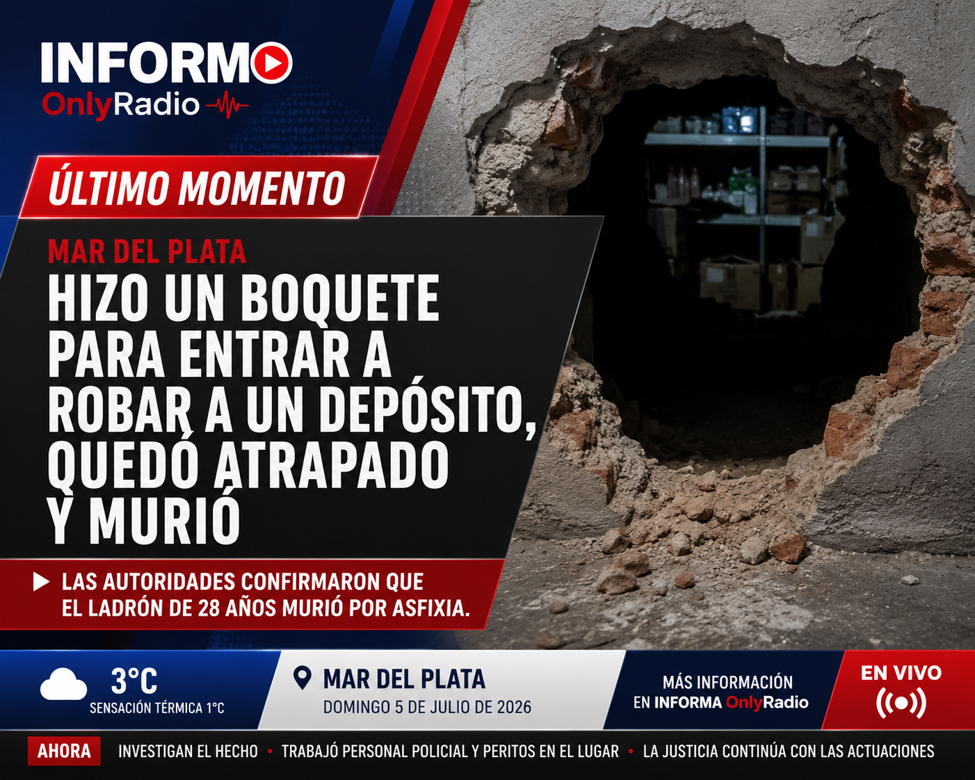 Mar del Plata: un delincuente murió tras quedar atrapado mientras intentaba robar un depósito