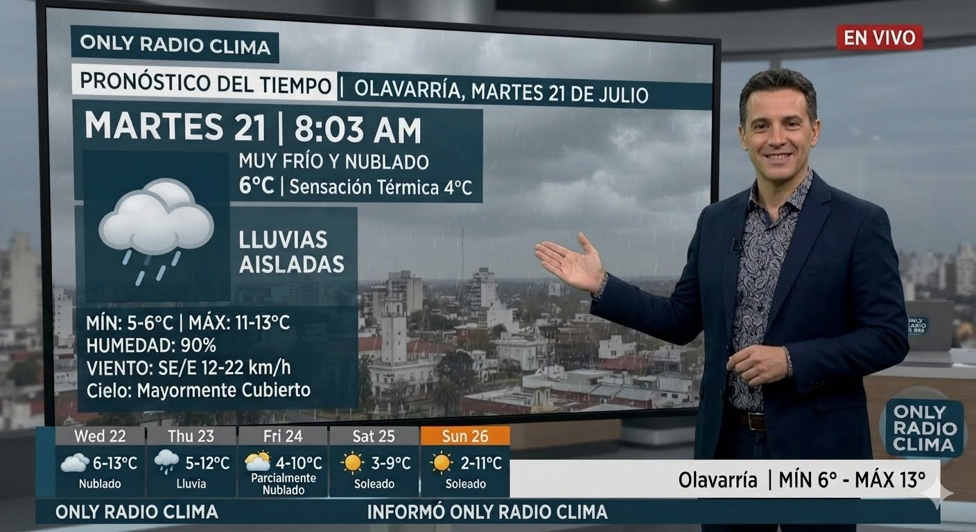 El pronóstico del tiempo para este martes 21 de julio en la ciudad de Olavarría.