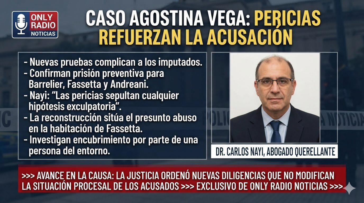 El abogado de la mamá de Agostina Vega aseguró que nuevas pericias refuerzan la acusación en la causa por abuso sexual que investiga la Justicia y confirmó que los tres imputados continúan con prisión preventiva.