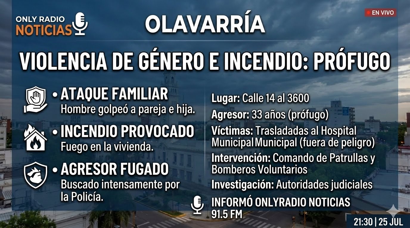 Violento episodio de violencia de género: golpeó a su familia, incendió la casa y permanece prófugo