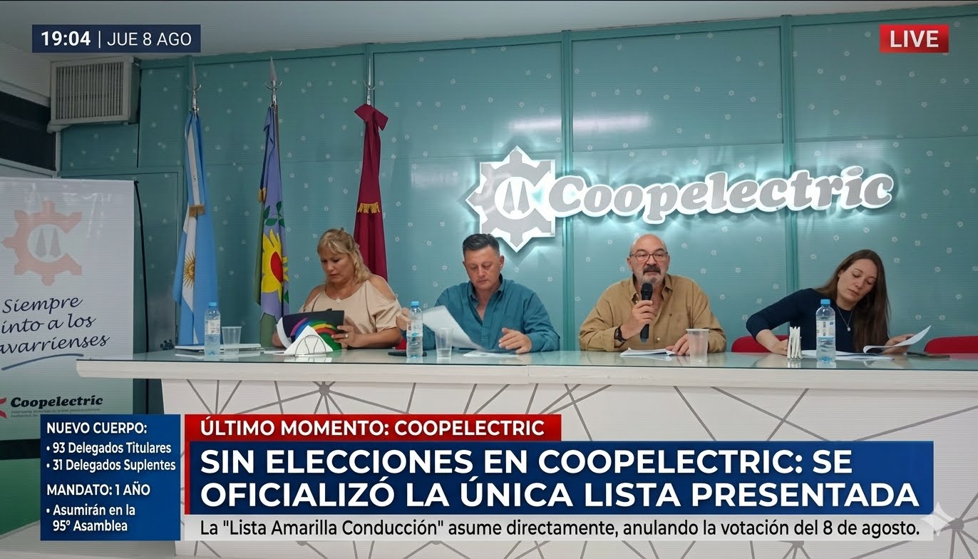 Sin elecciones en Coopelectric: se oficializó la única lista presentada.