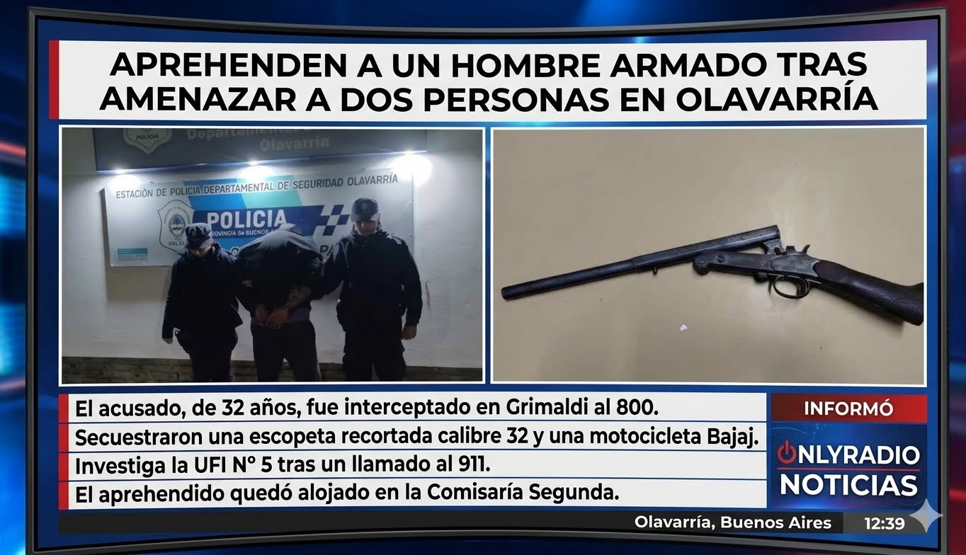 Aprehenden a un hombre armado tras amenazar a dos personas en Olavarría