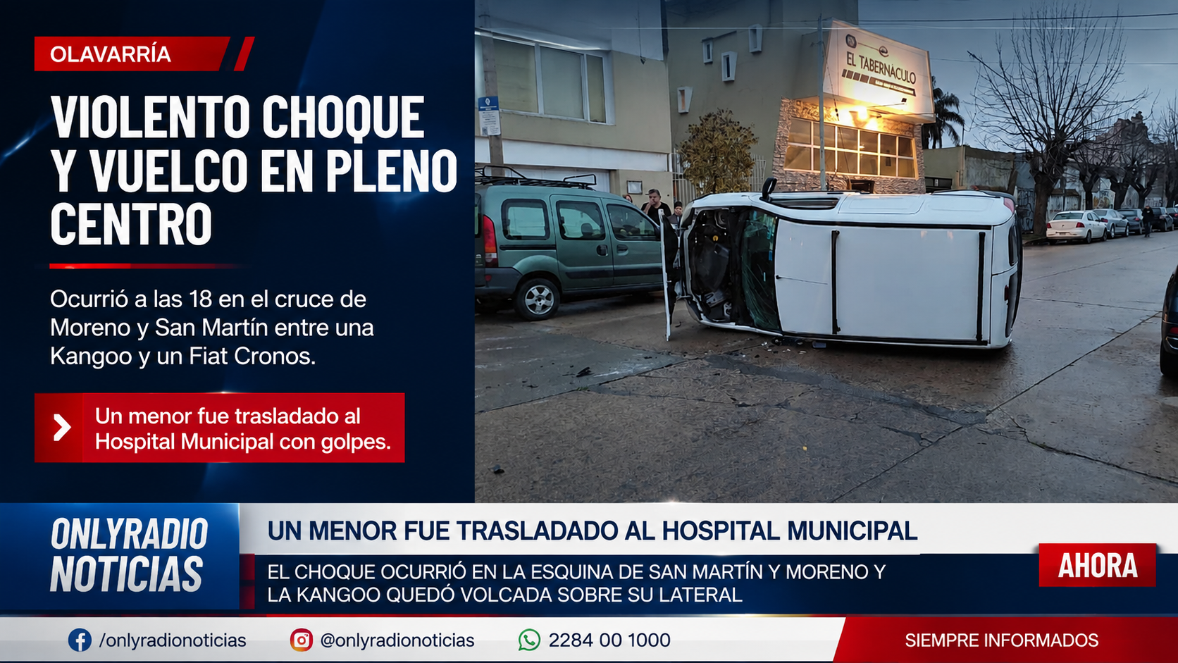 Violento choque y vuelco en pleno centro de Olavarría