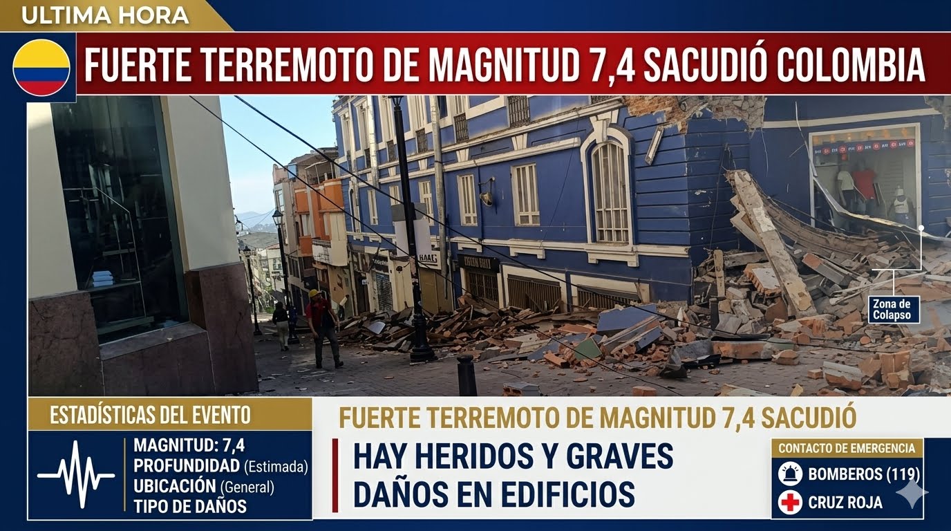 Fuerte terremoto de magnitud 7,4 sacudió Colombia: hay heridos y graves daños en edificios