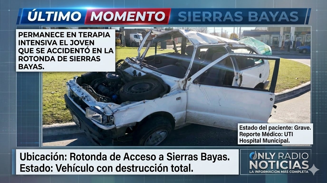 Permanece en terapia intensiva el joven que se accidentó en la rotonda de Sierras Bayas.