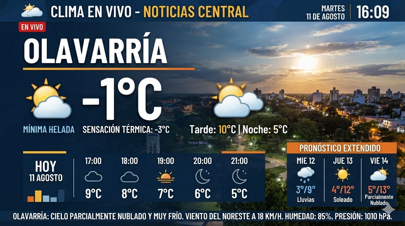 🌡️ Clima en Olavarría – martes 11 de agosto
