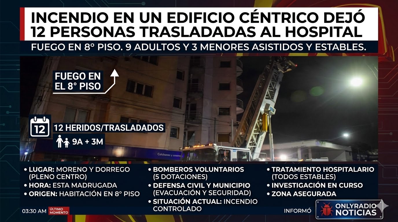Incendio en un edificio céntrico dejó 12 personas trasladadas al hospital
