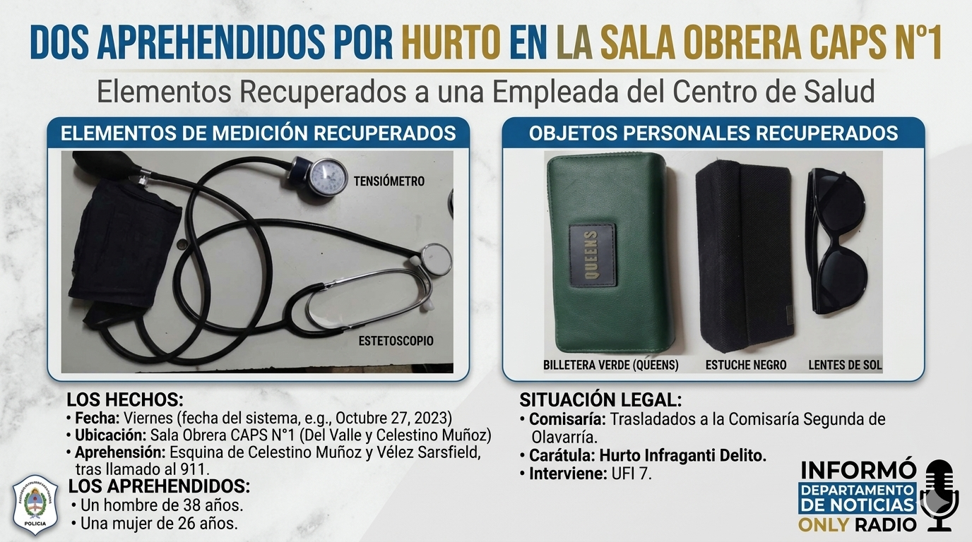 DOS APREHENDIDOS POR HURTO EN LA SALA OBRERA CAPS 1