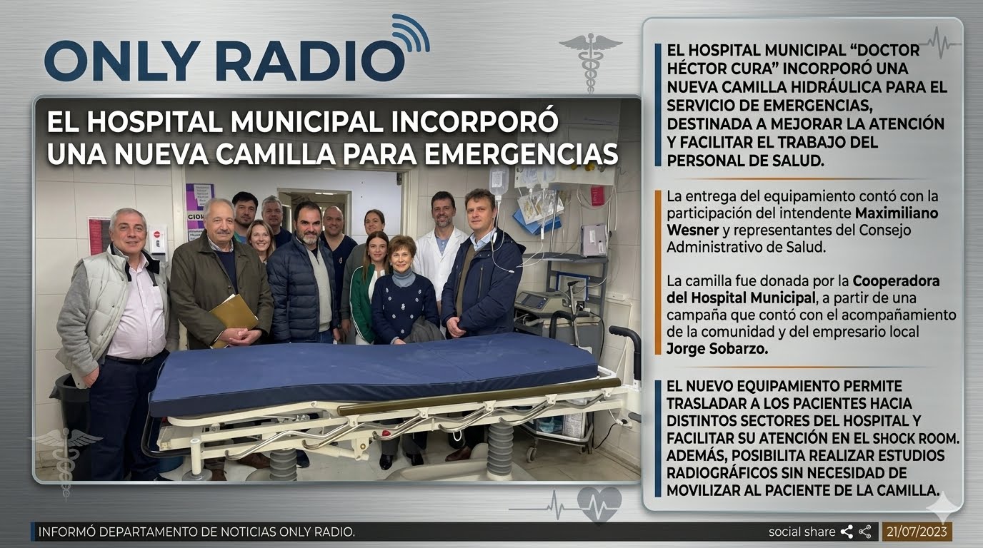 EL HOSPITAL MUNICIPAL INCORPORÓ UNA NUEVA CAMILLA PARA EMERGENCIAS