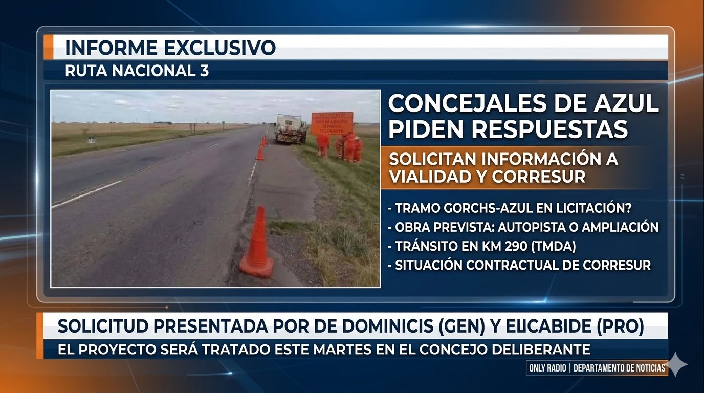 Piden a Vialidad y Corresur informar si el tramo Gorchs-Azul será incluido en una nueva licitación