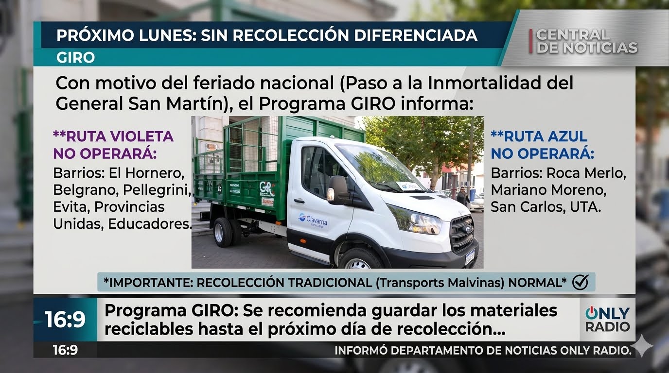 Programa GIRO: el próximo lunes no habrá recolección diferenciada