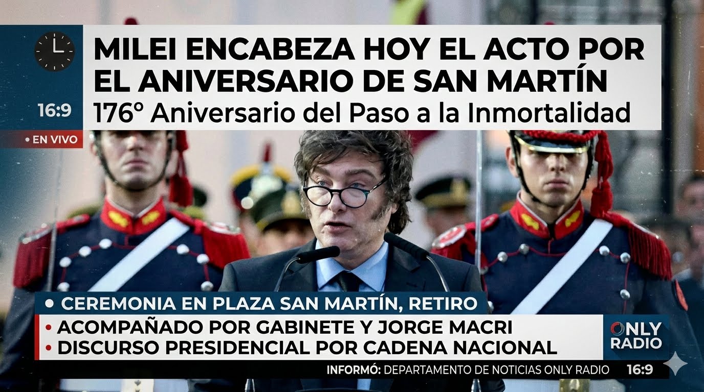 MILEI ENCABEZA HOY EL ACTO POR EL ANIVERSARIO DE SAN MARTÍN.