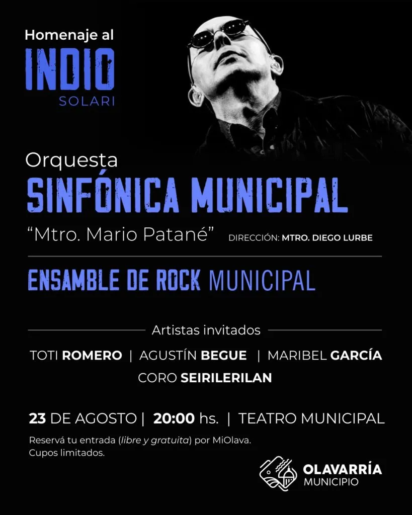 DESDE ESTE MIÉRCOLES SE PUEDEN RETIRAR LAS ENTRADAS PARA EL CONCIERTO SINFÓNICO EN HOMENAJE AL INDIO SOLARI.