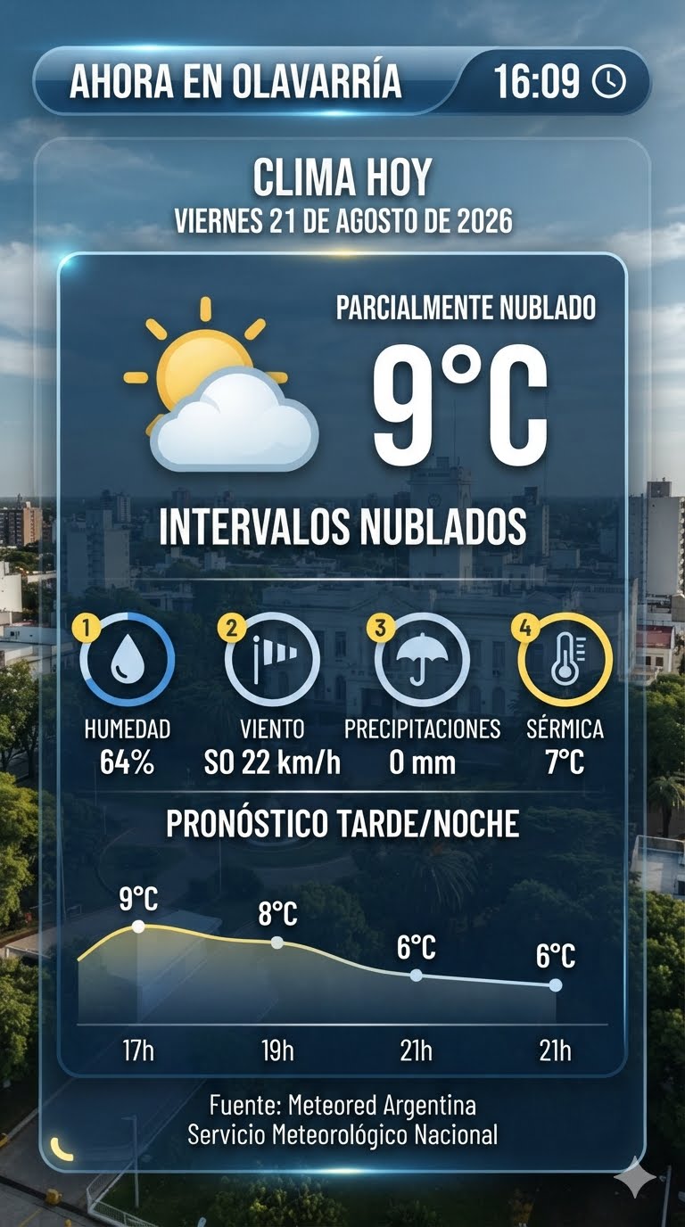 🌤️ CLIMA EN OLAVARRÍA — VIERNES 21 DE AGOSTO