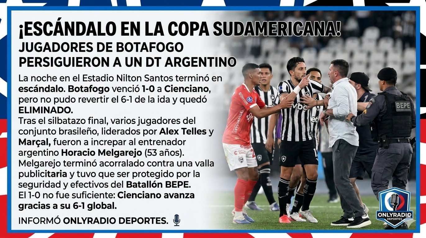ESCÁNDALO EN LA COPA SUDAMERICANA JUGADORES DE BOTAFOGO PERSIGUIERON A UN DT ARGENTINO.