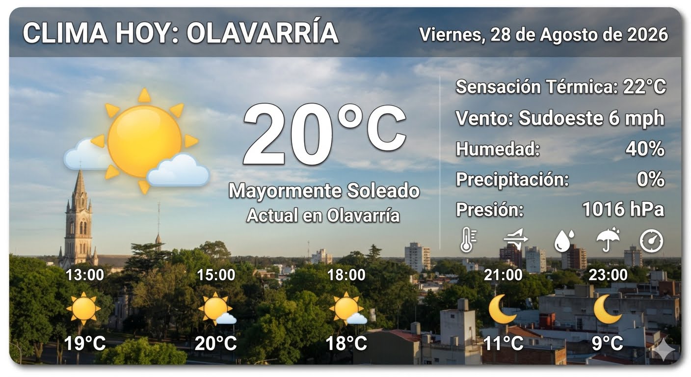 🌤️ CLIMA EN OLAVARRÍA – VIERNES 28 DE AGOSTO