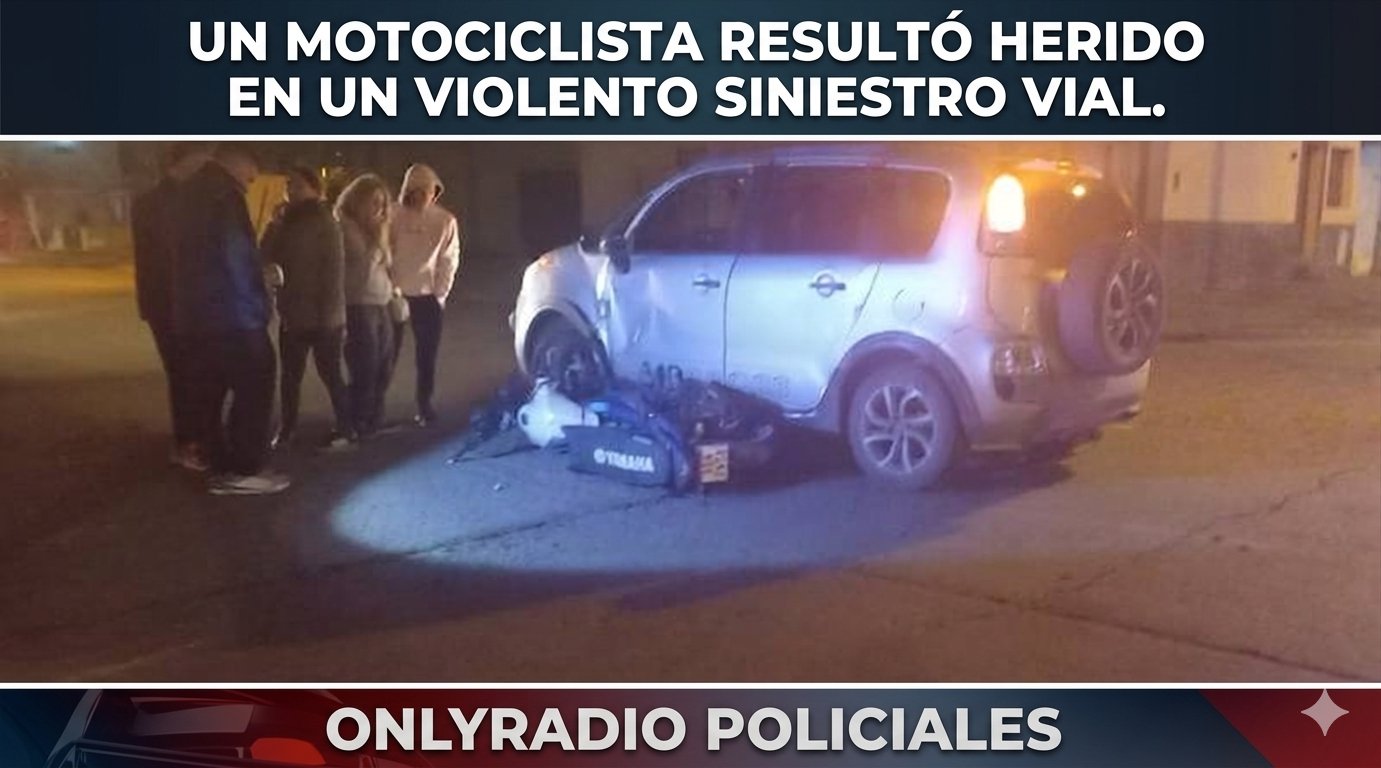 🚨 UN MOTOCICLISTA RESULTÓ HERIDO EN UN VIOLENTO SINIESTRO VIAL.