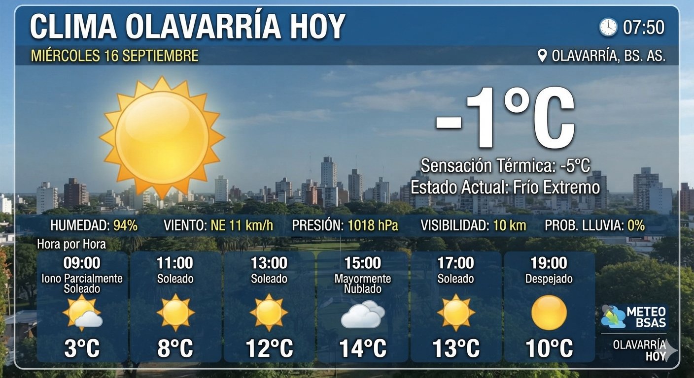 CLIMA EN OLAVARRÍA: FRÍO EXTREMO DURANTE LA MADRUGADA Y UNA TARDE SOLEADA
