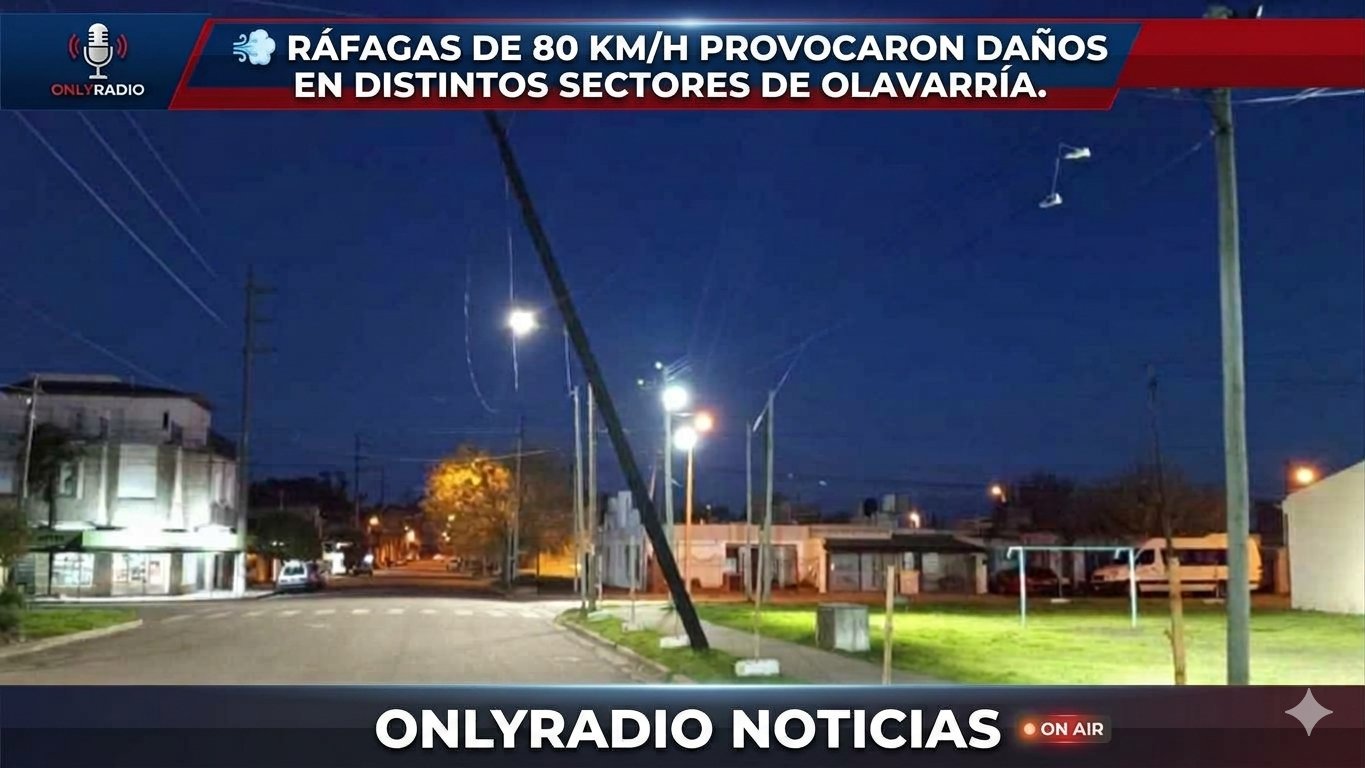 🌬️ RÁFAGAS DE 80 KM/H PROVOCARON DAÑOS EN DISTINTOS SECTORES DE OLAVARRÍA