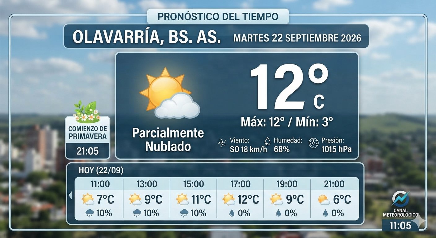 🌤️ CLIMA EN OLAVARRÍA – MARTES 22 DE SEPTIEMBRE.