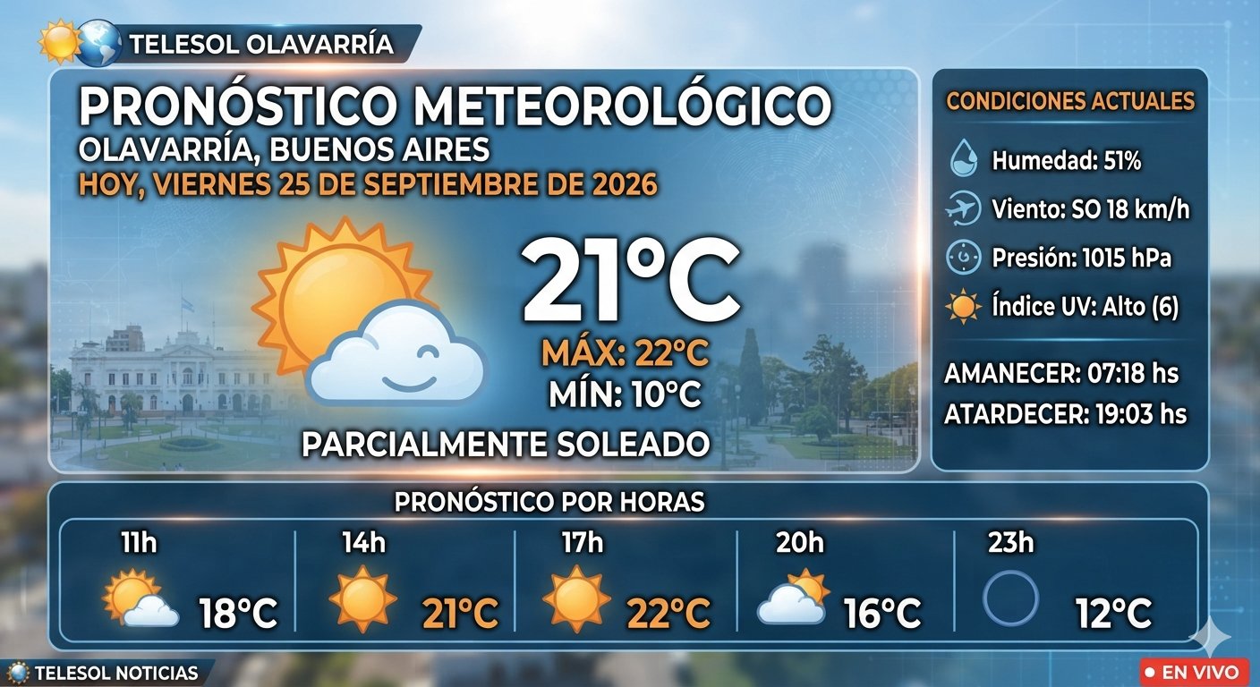 CLIMA EN OLAVARRÍA VIERNES PRIMAVERAL Y SIN LLUVIAS.