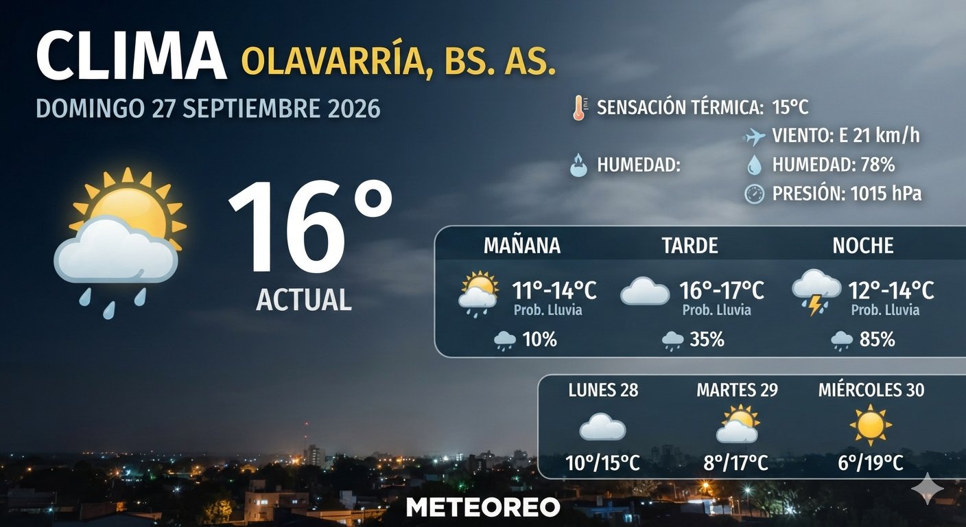 🌦️ CLIMA EN OLAVARRÍA – DOMINGO 27 DE SEPTIEMBRE