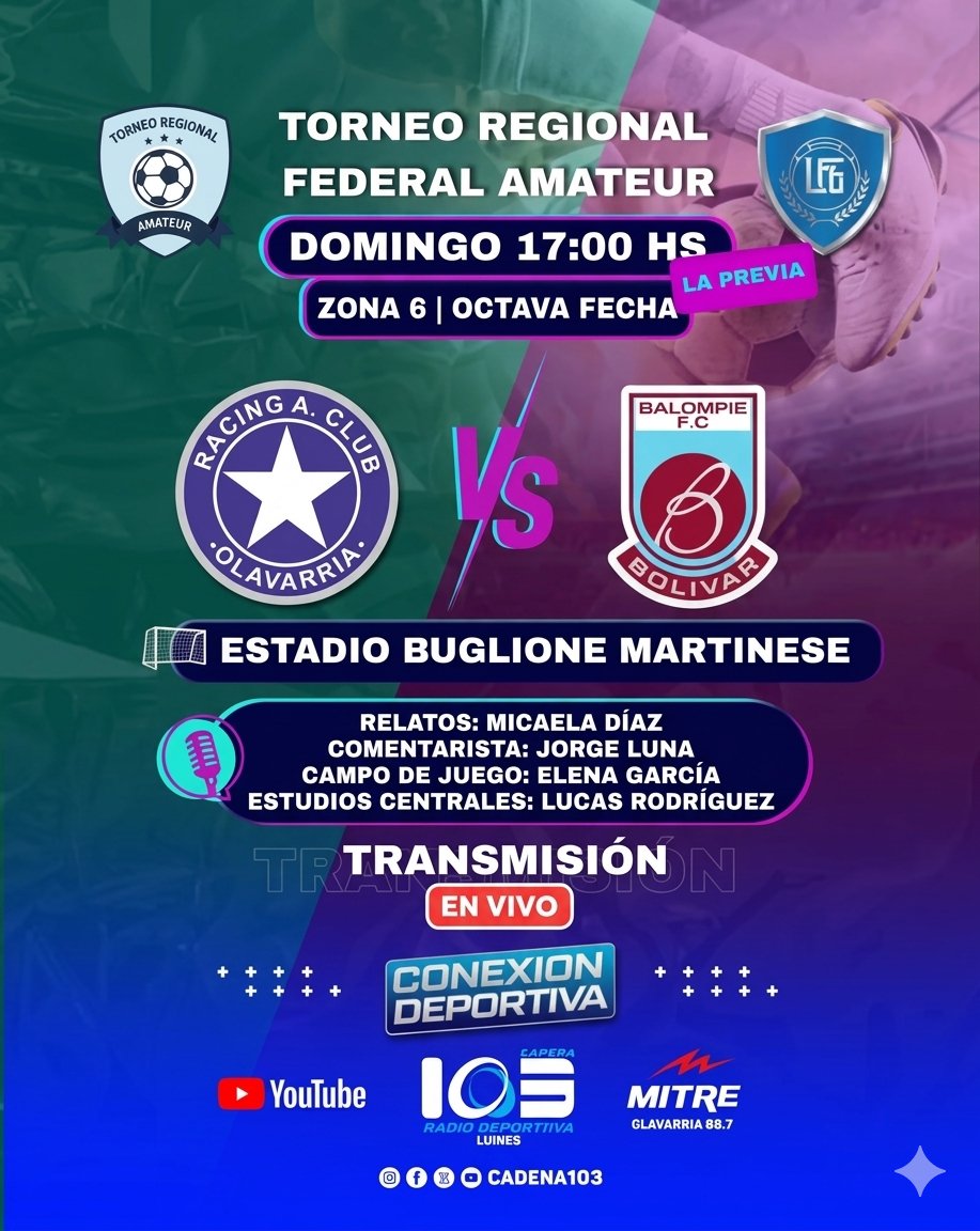 ⚽ RACING DE OLAVARRÍA RECIBE A BALONPIÉ DE BOLÍVAR POR EL REGIONAL AMATEUR