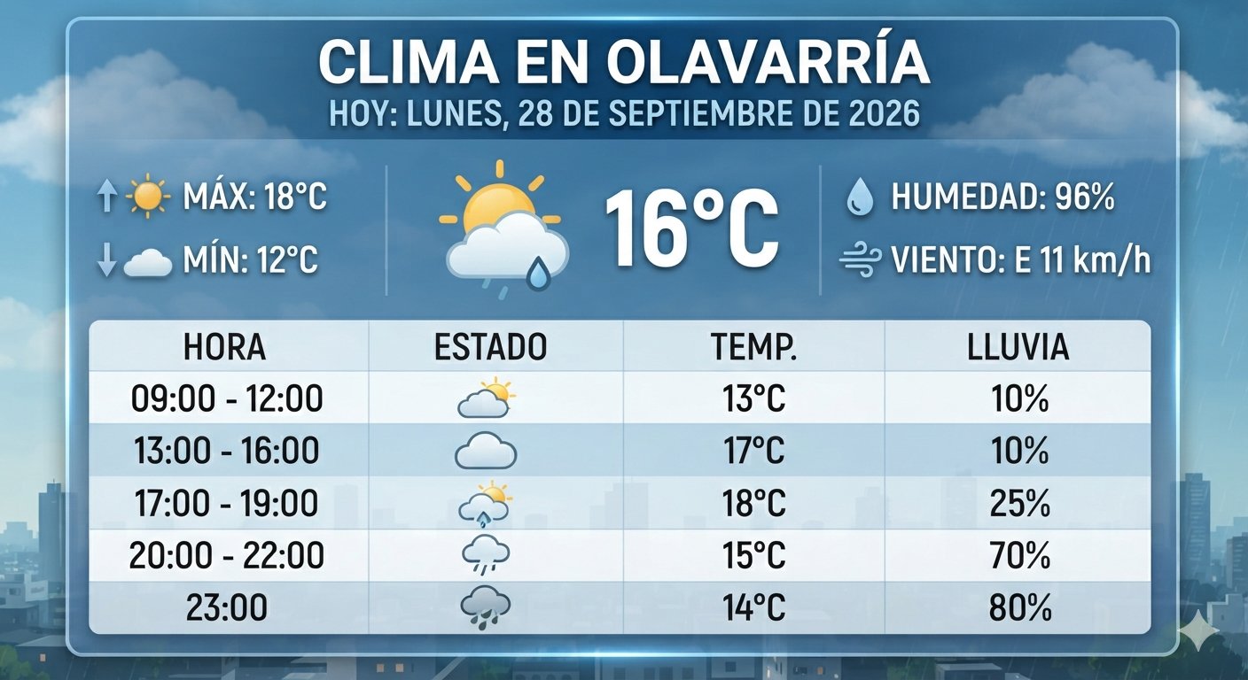 🌦️ CLIMA EN OLAVARRÍA — LUNES 28 DE SEPTIEMBRE
