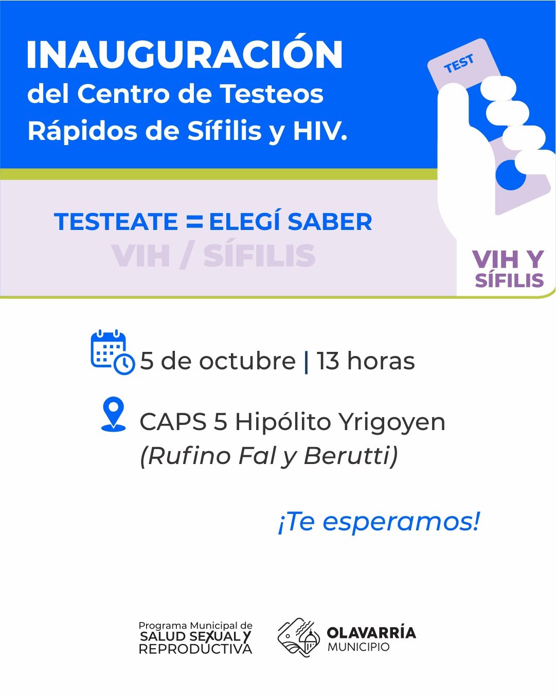 OLAVARRÍA INAUGURA UN CENTRO DE TESTEOS RÁPIDOS DE SÍFILIS Y HIV
