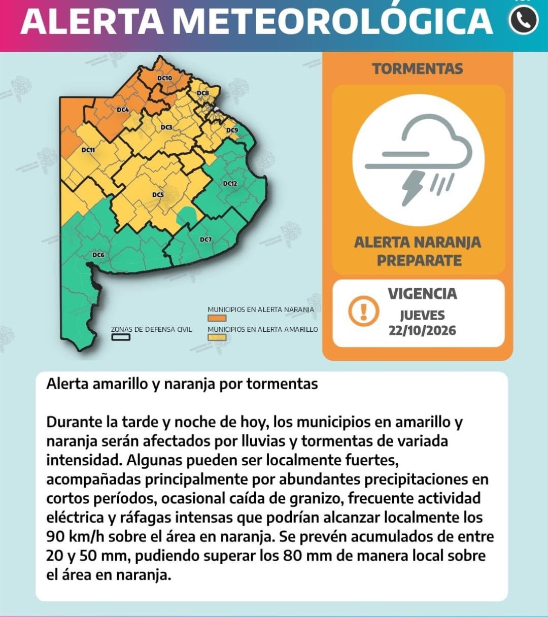 Alerta amarilla por tormentas para la tarde de hoy.